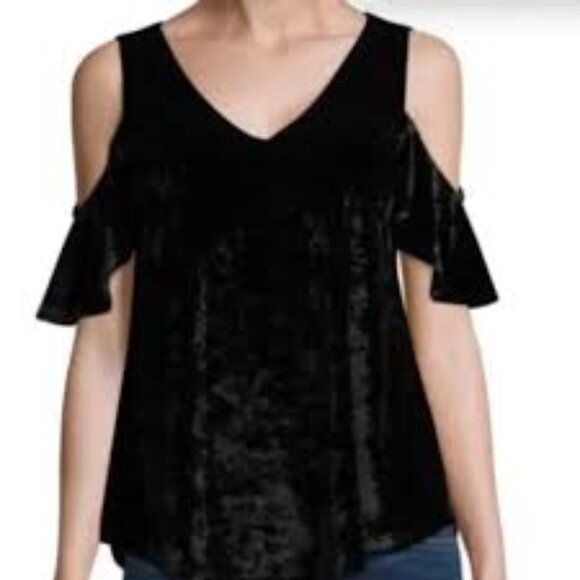A.N.A. (A New Approach), Black Velvet cold Shoulder Top  Tall New With Tags - Picture 1 of 2